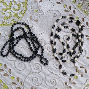 Vintage 60s 70s Black White Bead Necklaces 